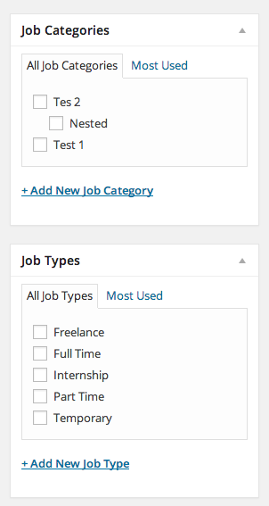 Categories and job type