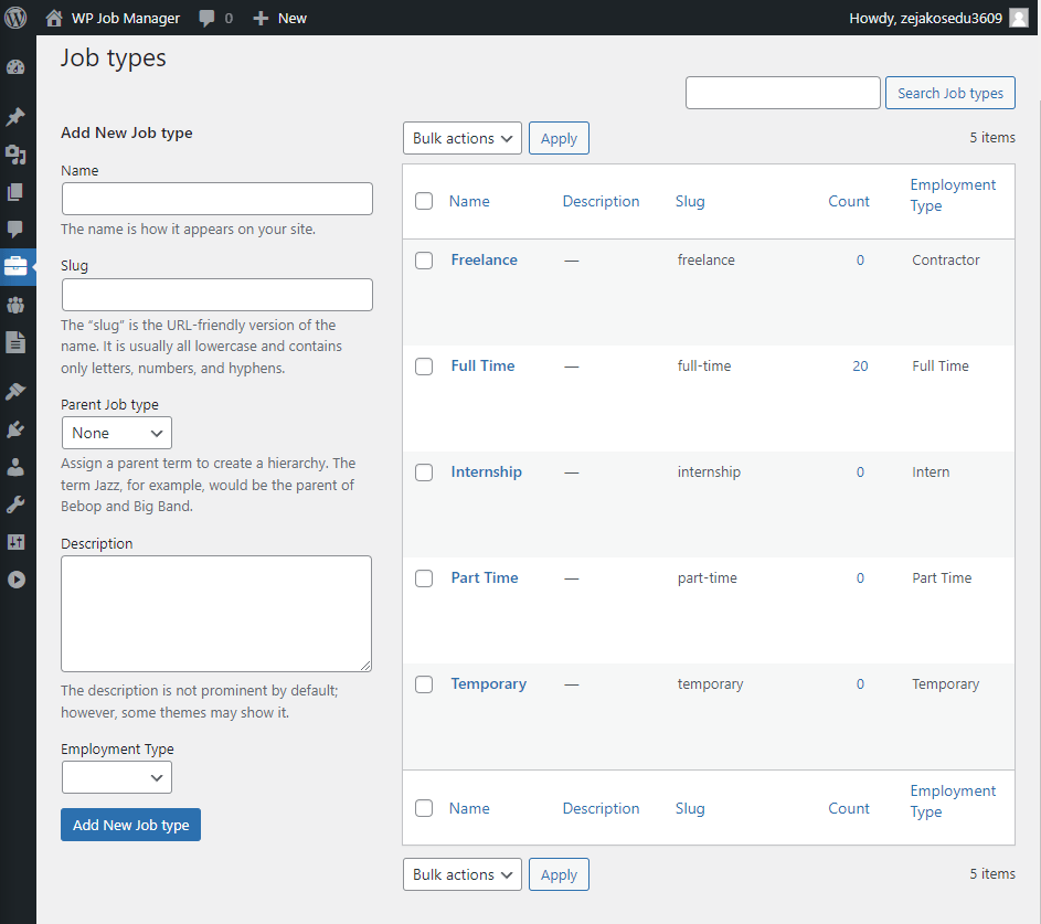 WP Job Manager Job Types 
